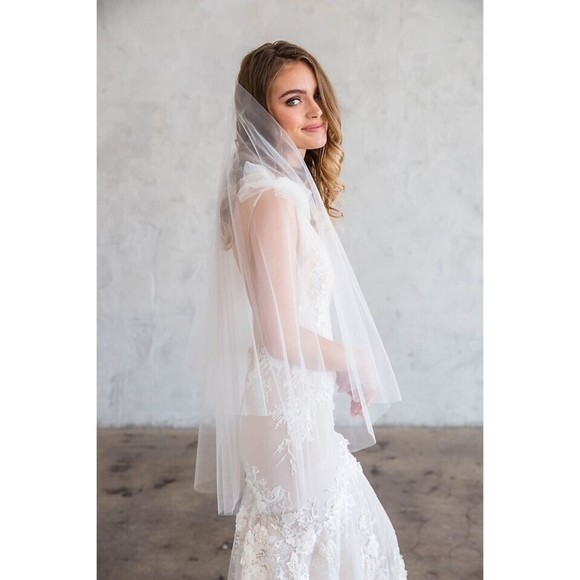 Brides and Hairpins Danton Veil Raw-Edge Tulle Fingertip Veil with Blusher Ivory main image 6